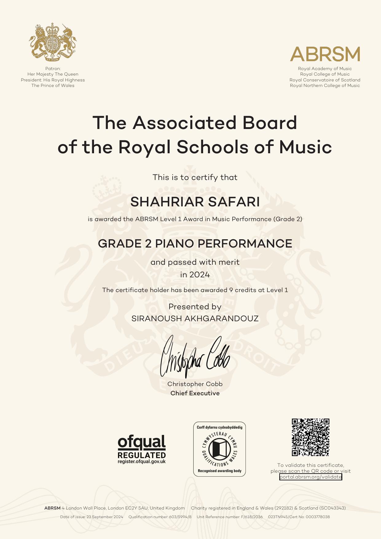 Shahriar Safari - ABRSM Grade 2 Piano Certificate
